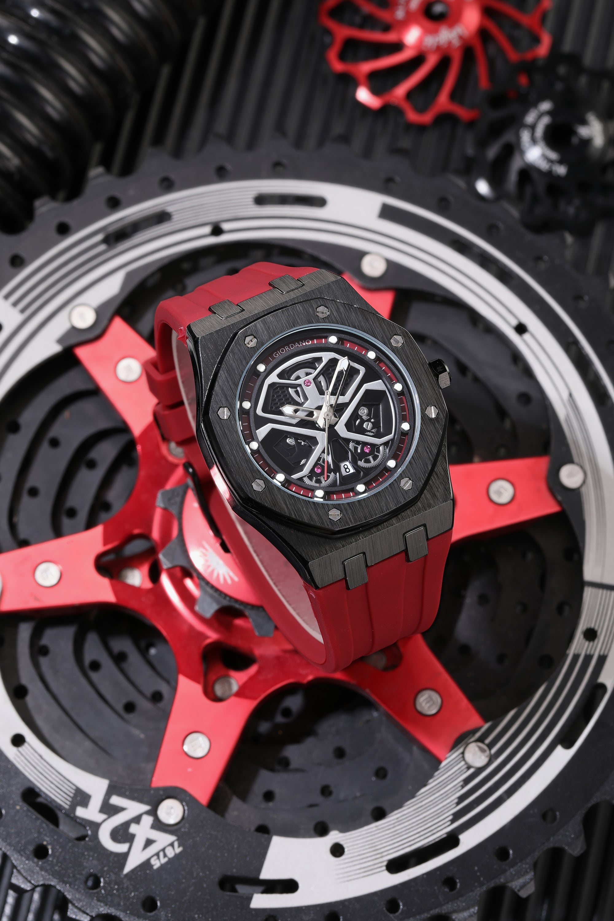 Giordano Skeleton style Dial Analog Watch for Men– Luxury Sport Watch with Silicone Strap & Brushed Metal Case – Bold & Modern Design | GZ-50146-04